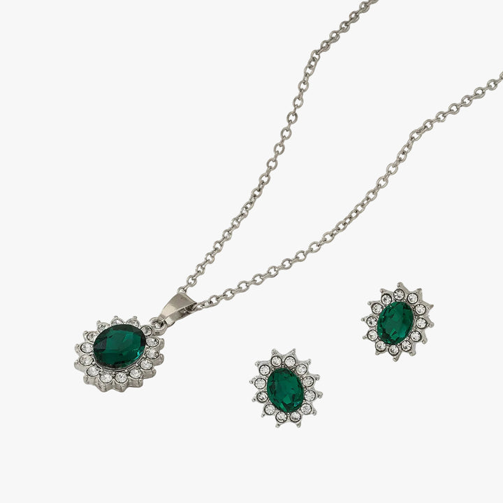Silver Necklace Ciara with Emerald and Zirconia