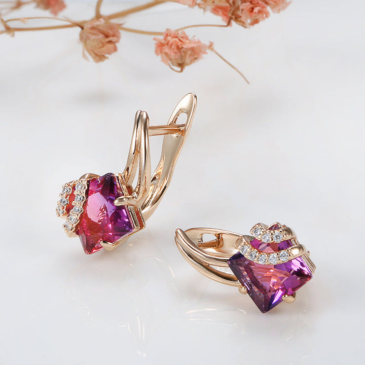 Gold Drop Earrings Órlaith with Red Crystal