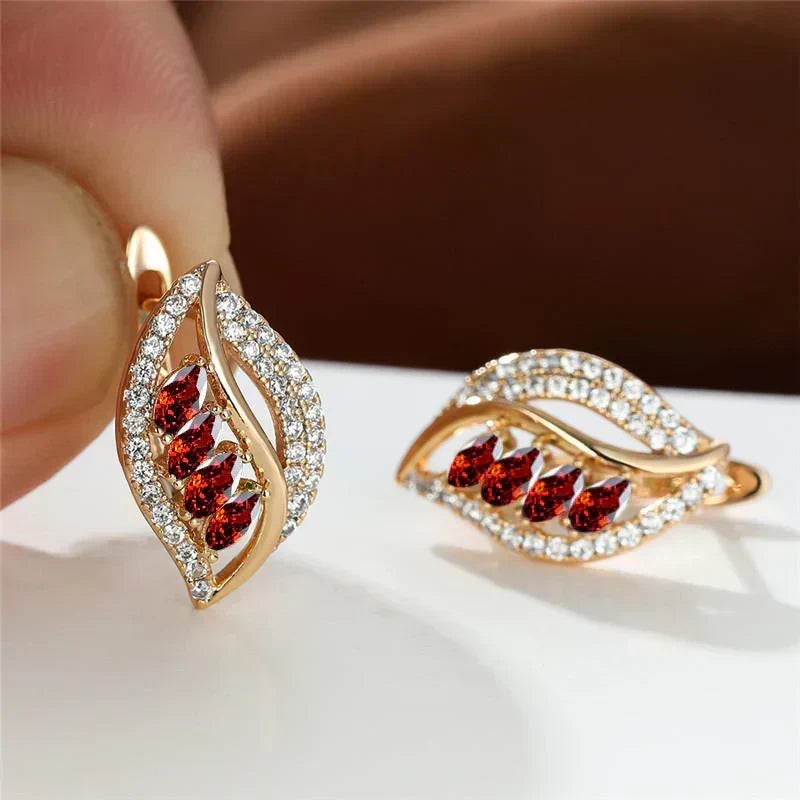 Gold Drop Earrings Deirdre with Ruby