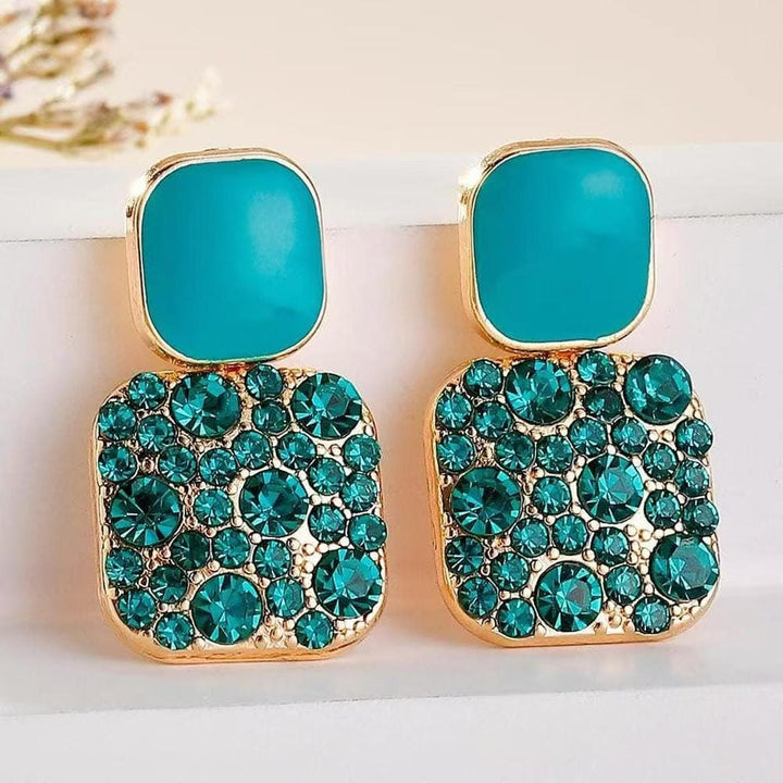 Gold Drop Earrings with Turquoise and Green Crystals