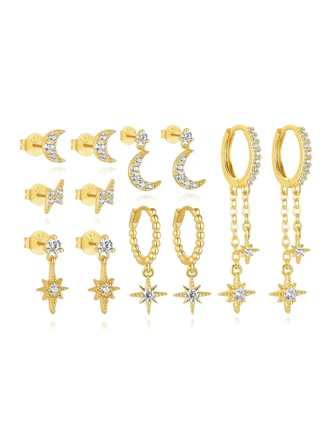 Gold Celestial Drop Earrings Aoife with Star and Moon