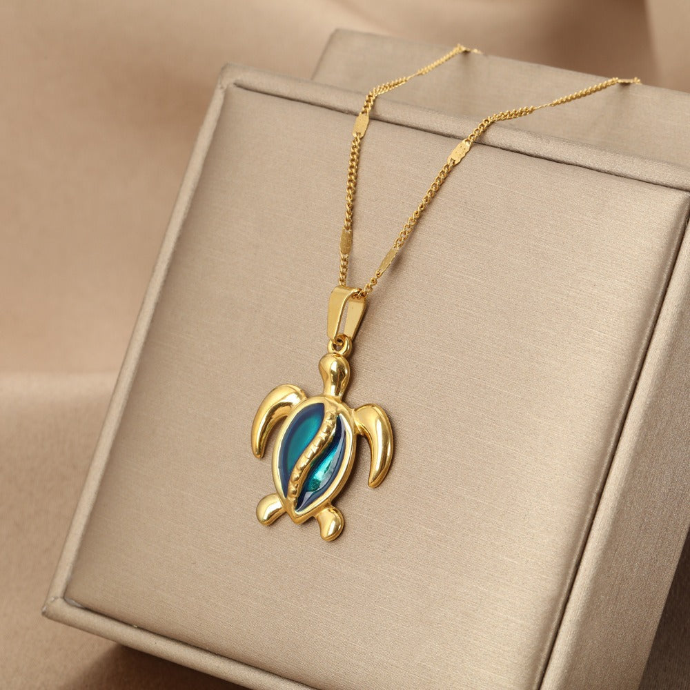 Gold Necklace Maeve with Sea Turtle and Blue Opal