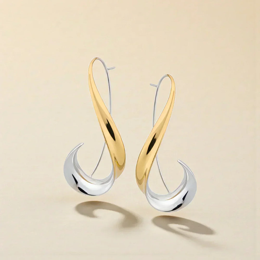 Gold &amp; Silver Hoop Earrings Méabh with Twisted Ribbon