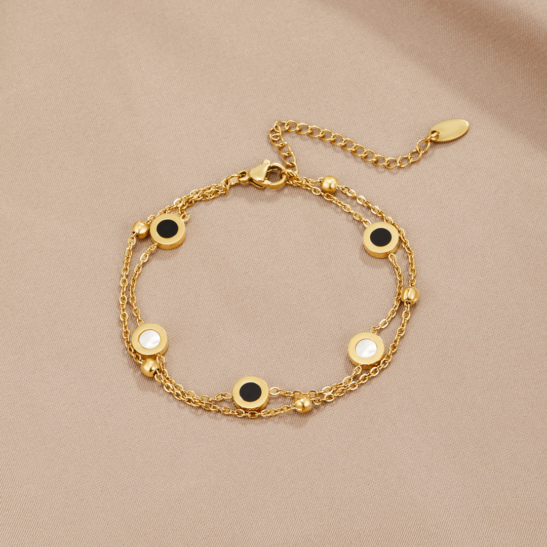 Gold Chain Bracelet Aoife with Black &amp; White Discs