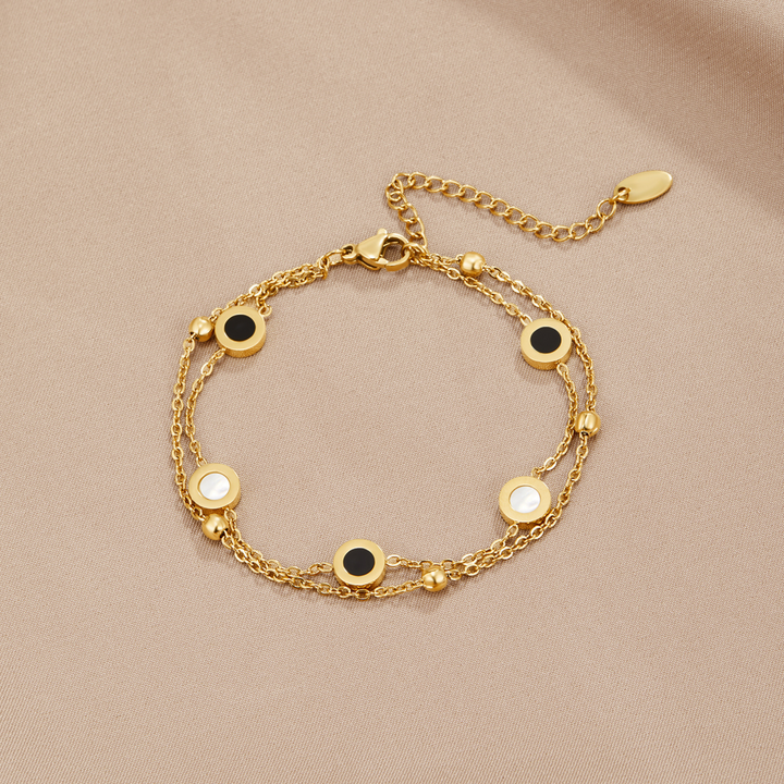 Gold Chain Bracelet Aoife with Black &amp; White Discs