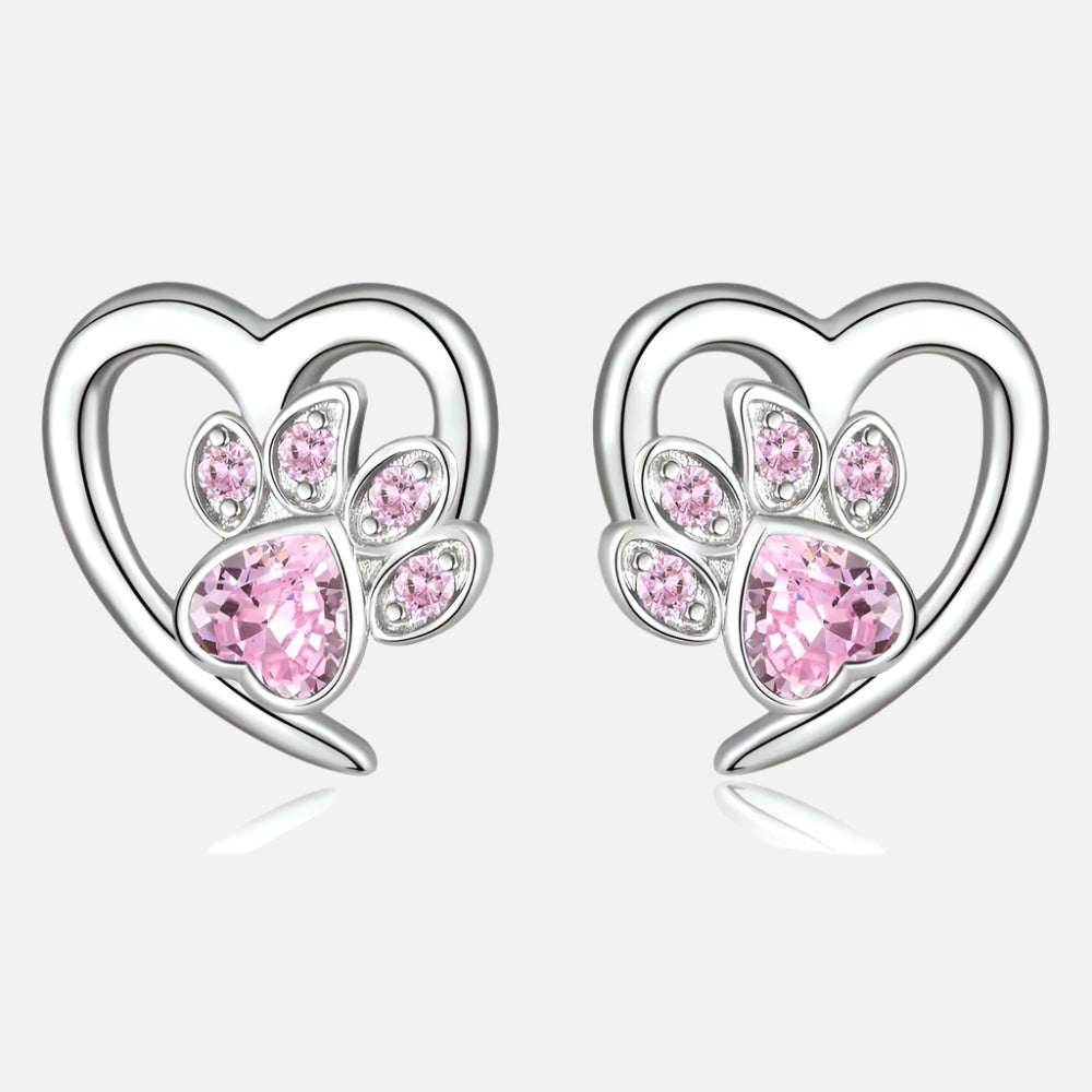 Silver Stud Earrings Órlaith with Heart and Paw