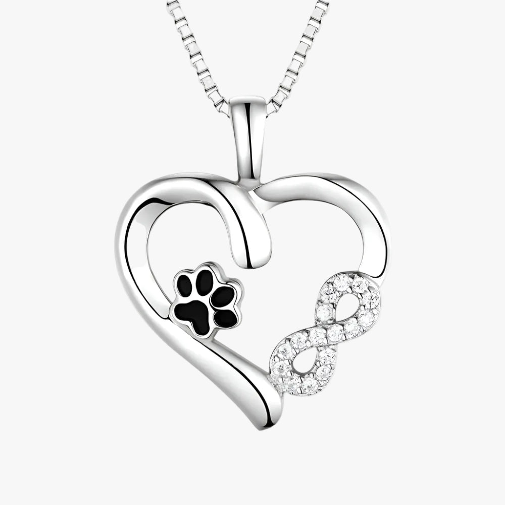 Silver Necklace Siobhán with Heart and Paw Print