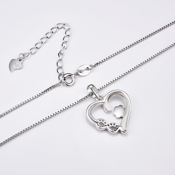 Silver Necklace Siobhán with Heart and Paw Print