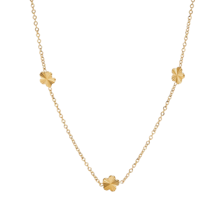 Gold Necklace Clíodhna with Clover Stations