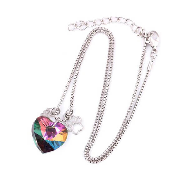 Silver Necklace Kinsale with Rainbow Crystal Heart