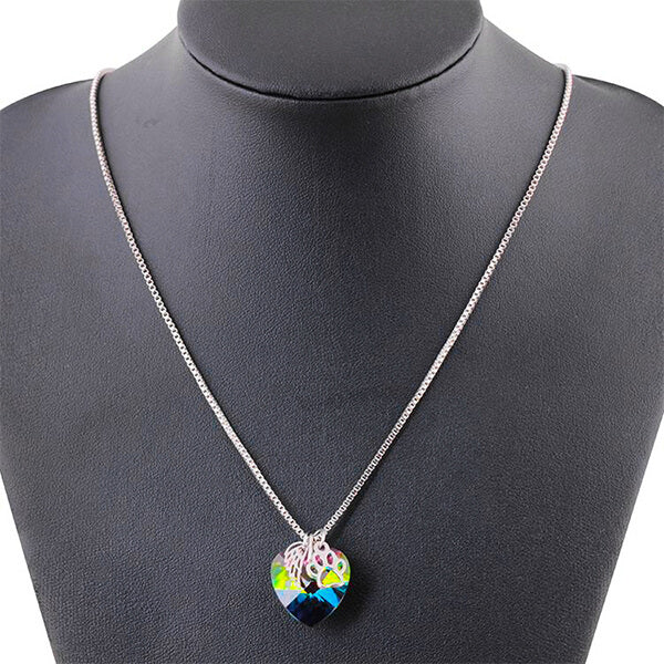 Silver Necklace Kinsale with Rainbow Crystal Heart