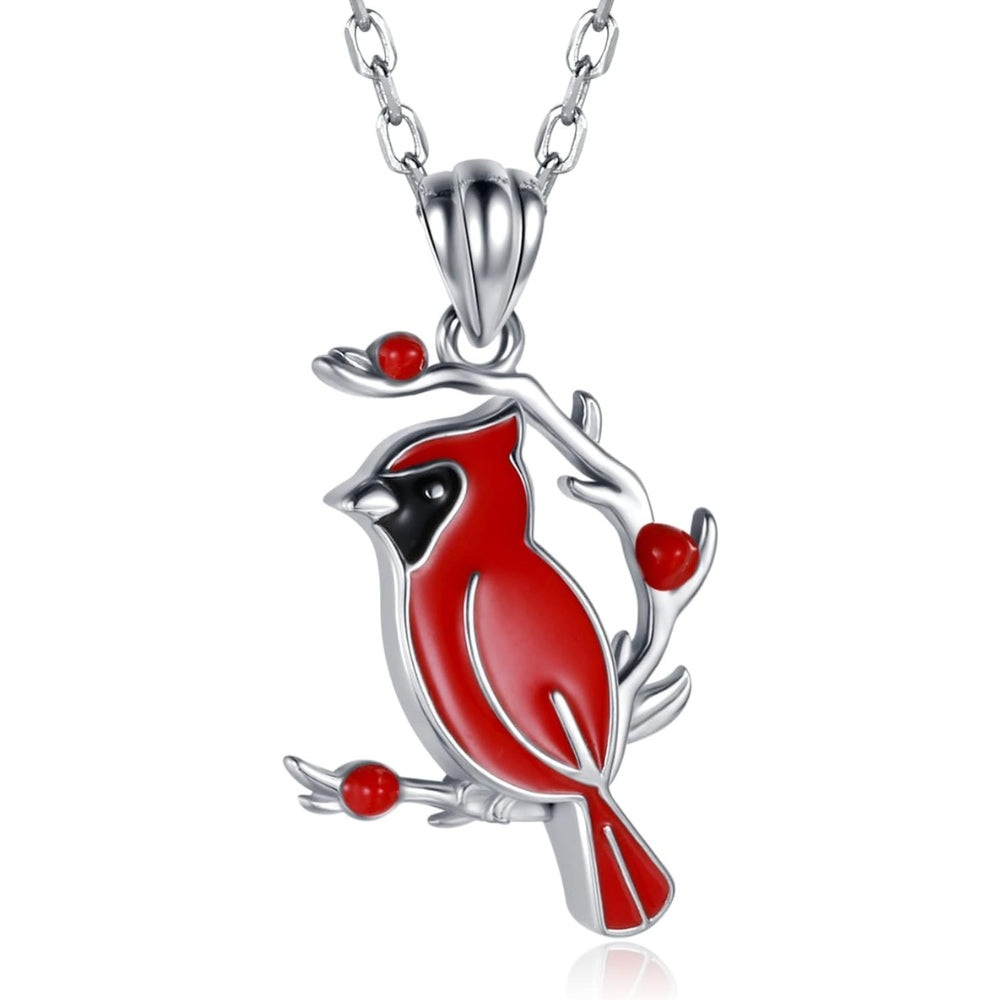 Silver Necklace Saoirse with Red Cardinal