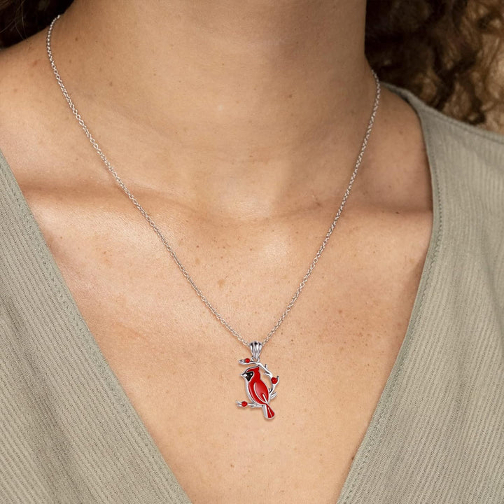 Silver Necklace Saoirse with Red Cardinal