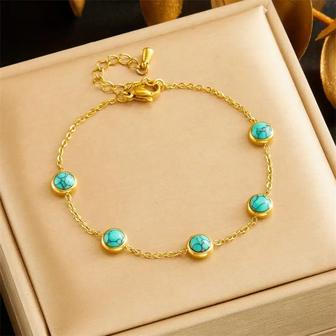 Gold Turquoise Bracelet, Necklace &amp; Earrings Set