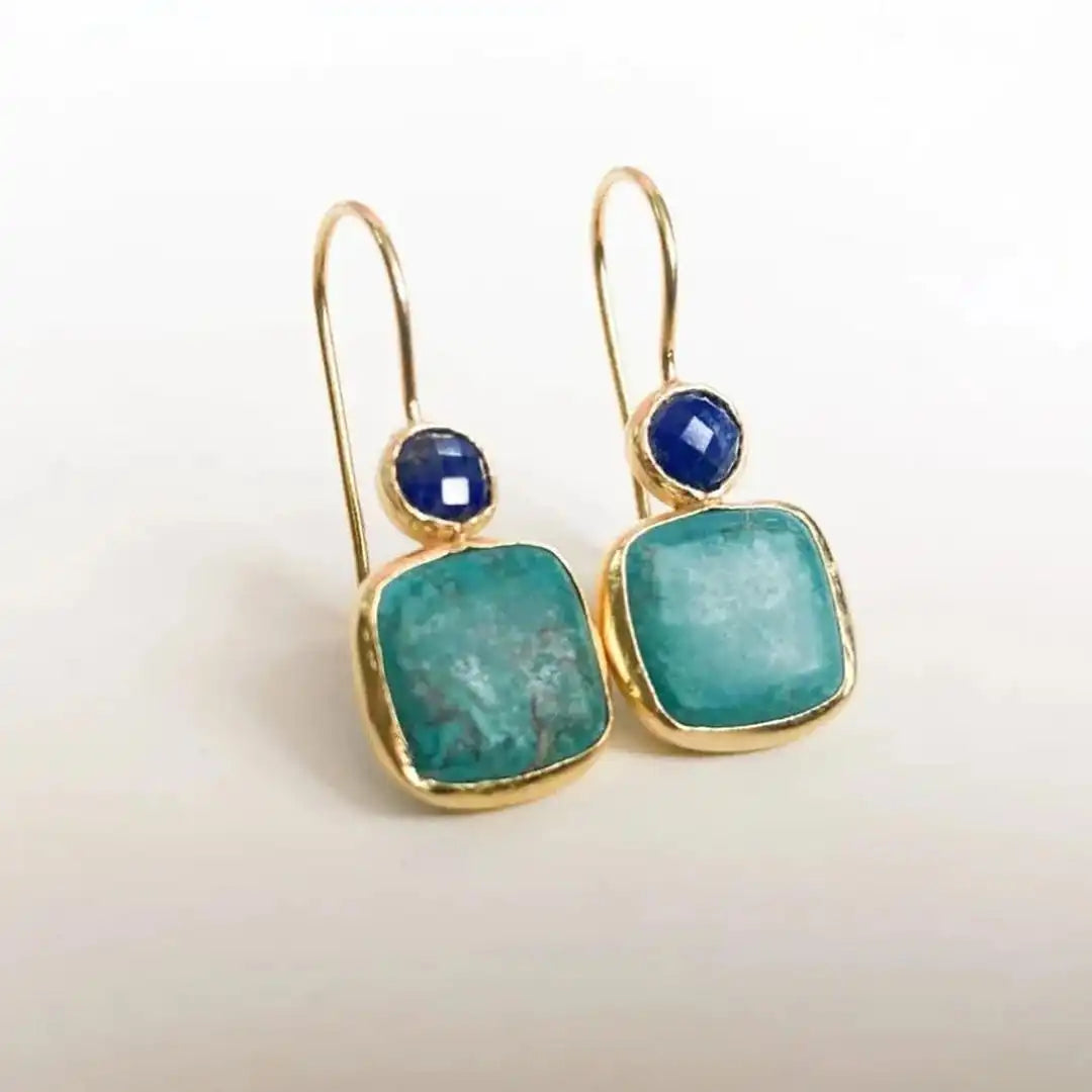 Gold Drop Earrings Sinéad with Turquoise and Sapphire