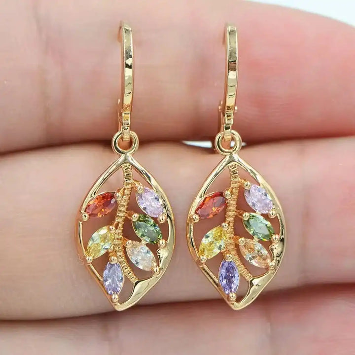 Gold Drop Earrings Galway with Multicoloured Crystals