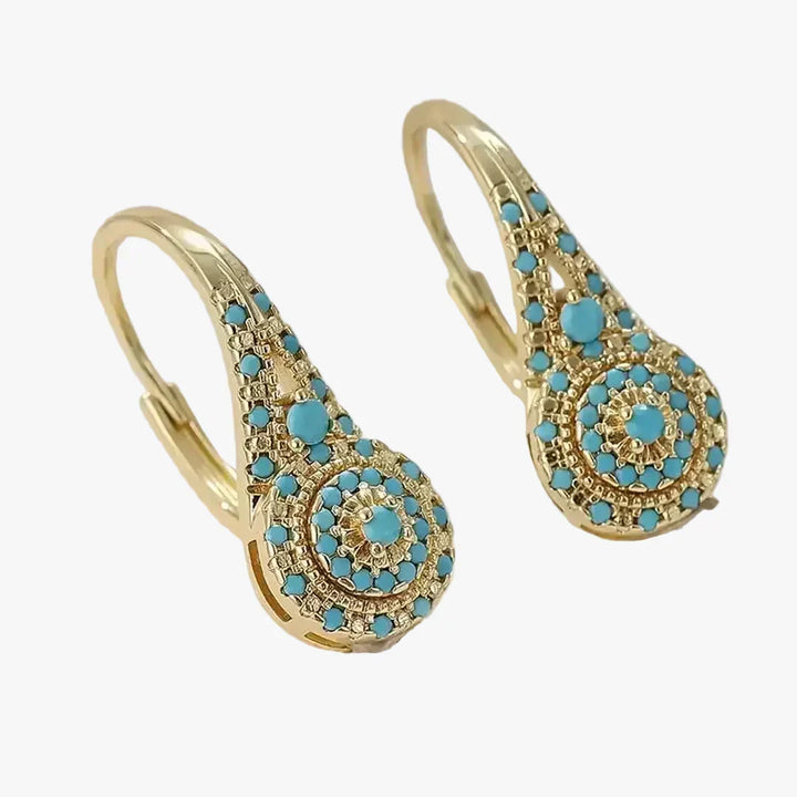 Gold Drop Earrings Sorcha with Turquoise Mandala