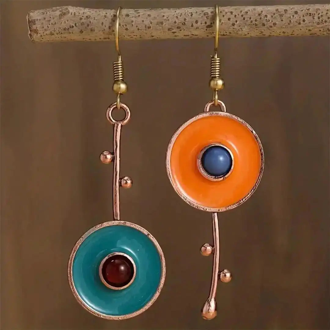 Antique Gold Drop Earrings Órla with Enamel Discs
