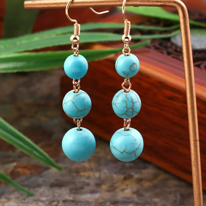 Gold Drop Earrings Clíona with Turquoise Stones