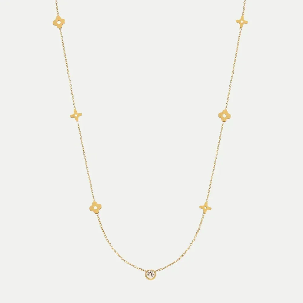 Gold Necklace Emer with Flowers and Zirconia