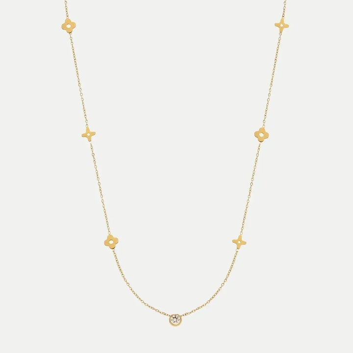 Gold Necklace Emer with Flowers and Zirconia