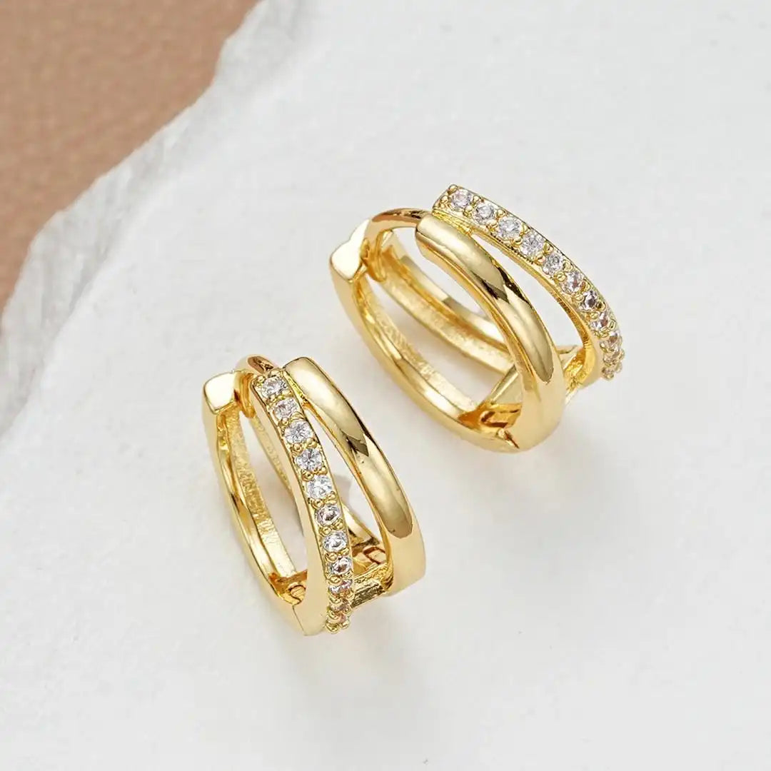 Gold Huggie Earrings Caoimhe with Zirconia Pavé