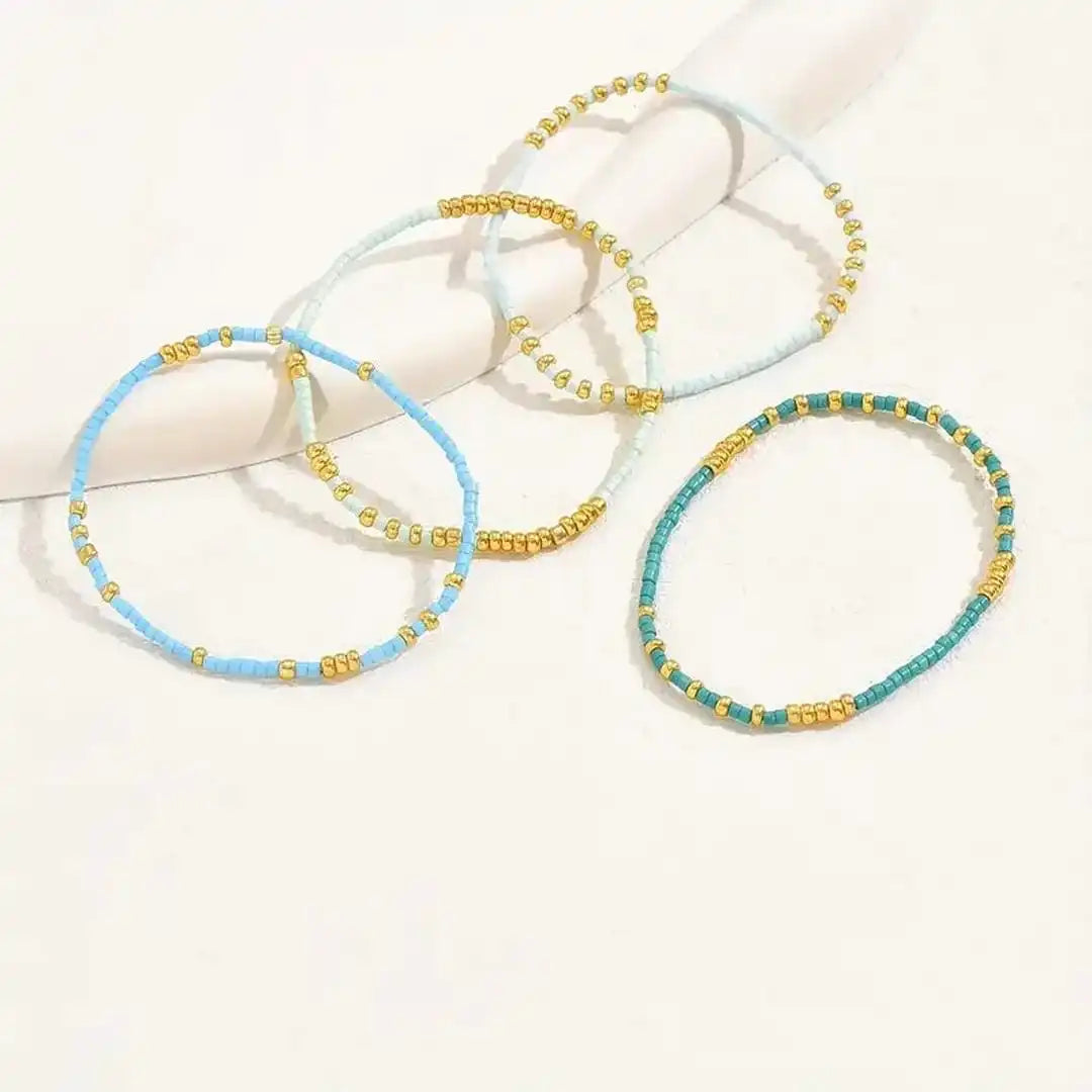 Turquoise and Gold Beaded Bracelet Set Aoibh