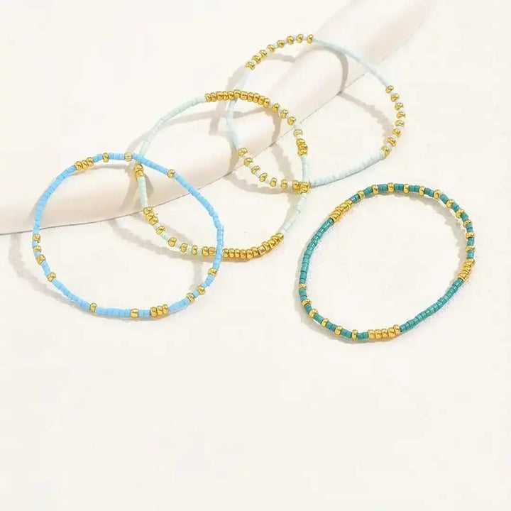 Turquoise and Gold Beaded Bracelet Set Aoibh