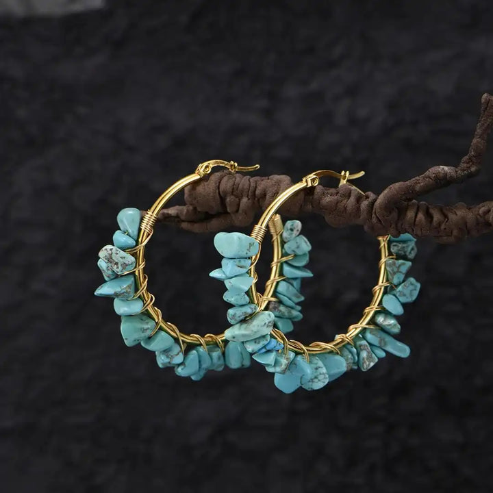 Gold Hoop Earrings Aoibhinn with Turquoise Stones