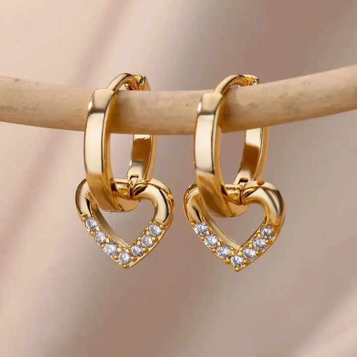 Gold Huggie Earrings Aisling with Zirconia Heart