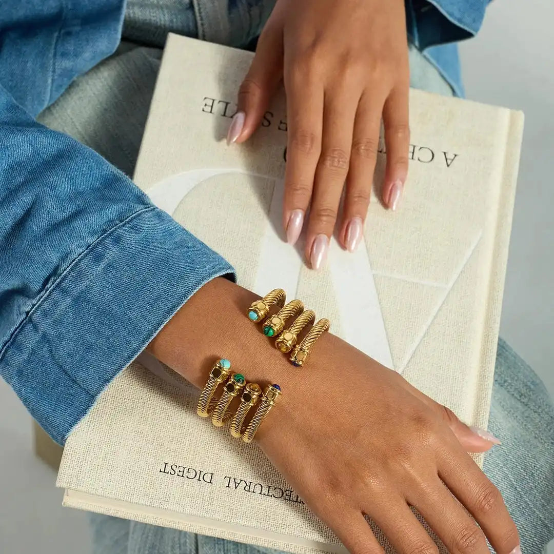Gold Cuff Bracelet Saoirse with Turquoise