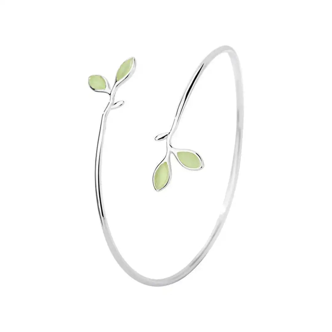 Silver Bangle Eabha with Opal Leaves