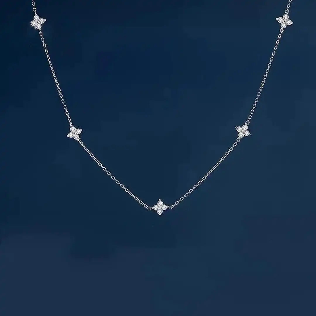 Gold Necklace Darina with Zirconia Flower Stations