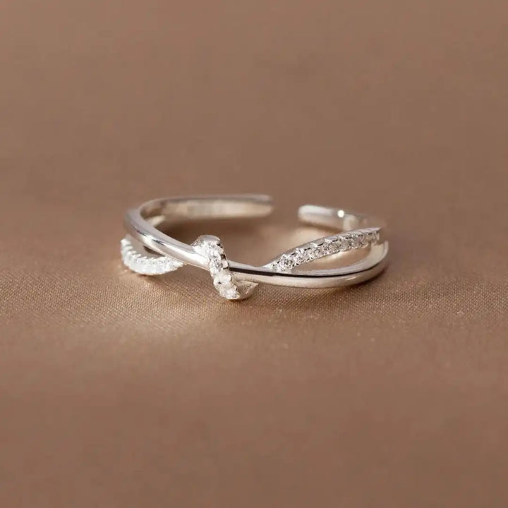 Gold Crossover Ring Deirdre with Pavé Crystals