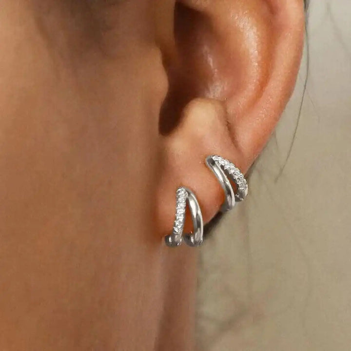 Gold Huggie Earrings Caoimhe with Zirconia Pavé