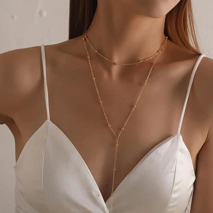Gold Beaded Necklace Riona with Y-Drop