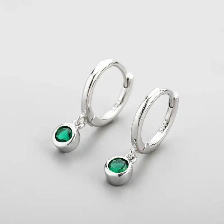 Gold Huggie Earrings Fiadh with Green Zirconia