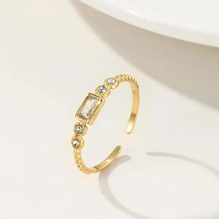 Gold Open Ring Áine with Baguette Crystal