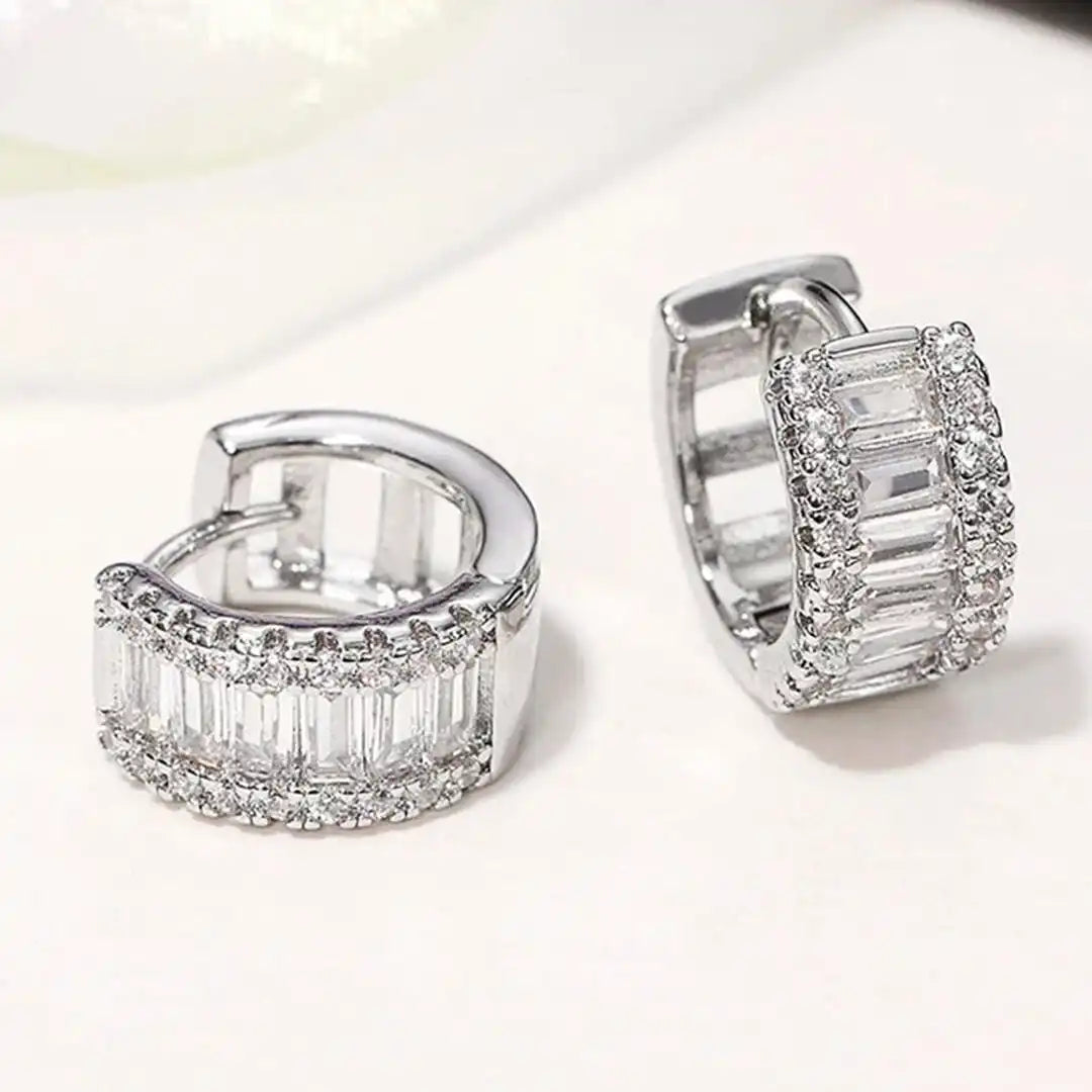 Gold Huggie Earrings Deirdre with Baguette Zirconia