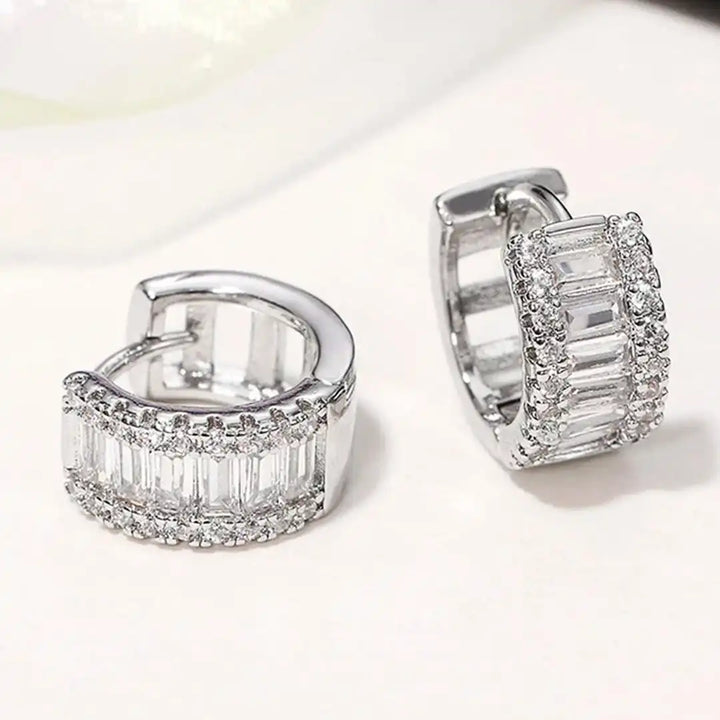 Gold Huggie Earrings Deirdre with Baguette Zirconia