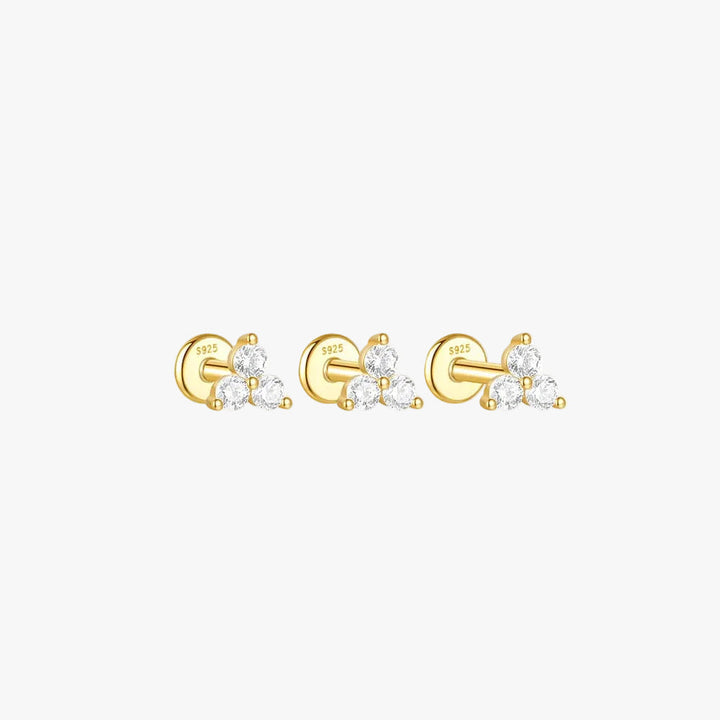 Gold Stud Earrings Fionnuala with Crystal Trio