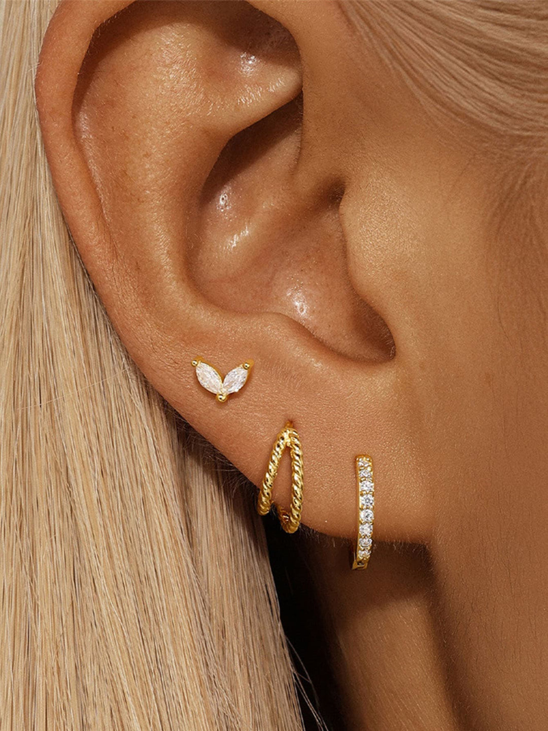 Gold Hoop Earring Set Eithne with Crystals
