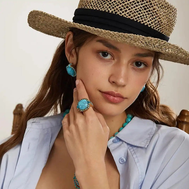 Gold Ring Aisling with Turquoise &amp; Blue Zircon