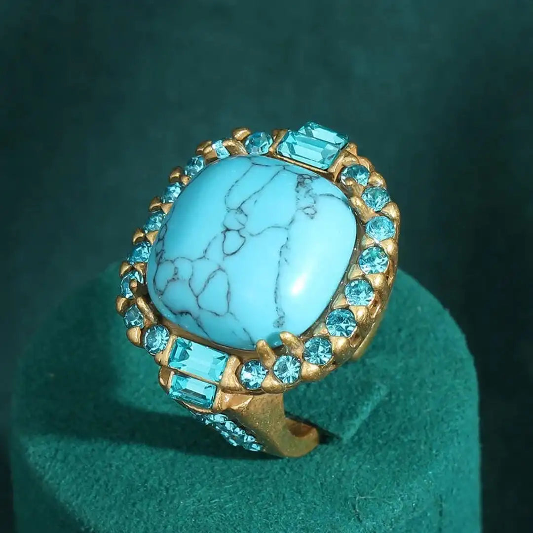 Gold Ring Aisling with Turquoise &amp; Blue Zircon