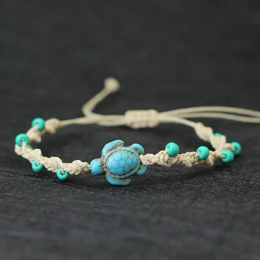 Green Cord Bracelet Fionnuala with Turquoise Turtle
