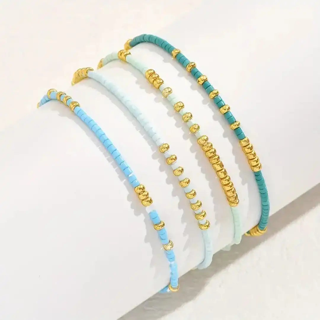 Turquoise and Gold Beaded Bracelet Set Aoibh