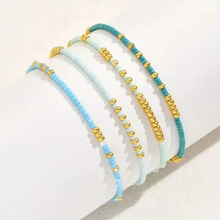 Turquoise and Gold Beaded Bracelet Set Aoibh