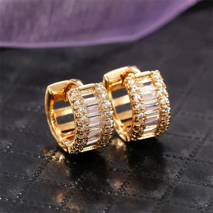 Gold Huggie Earrings Deirdre with Baguette Zirconia