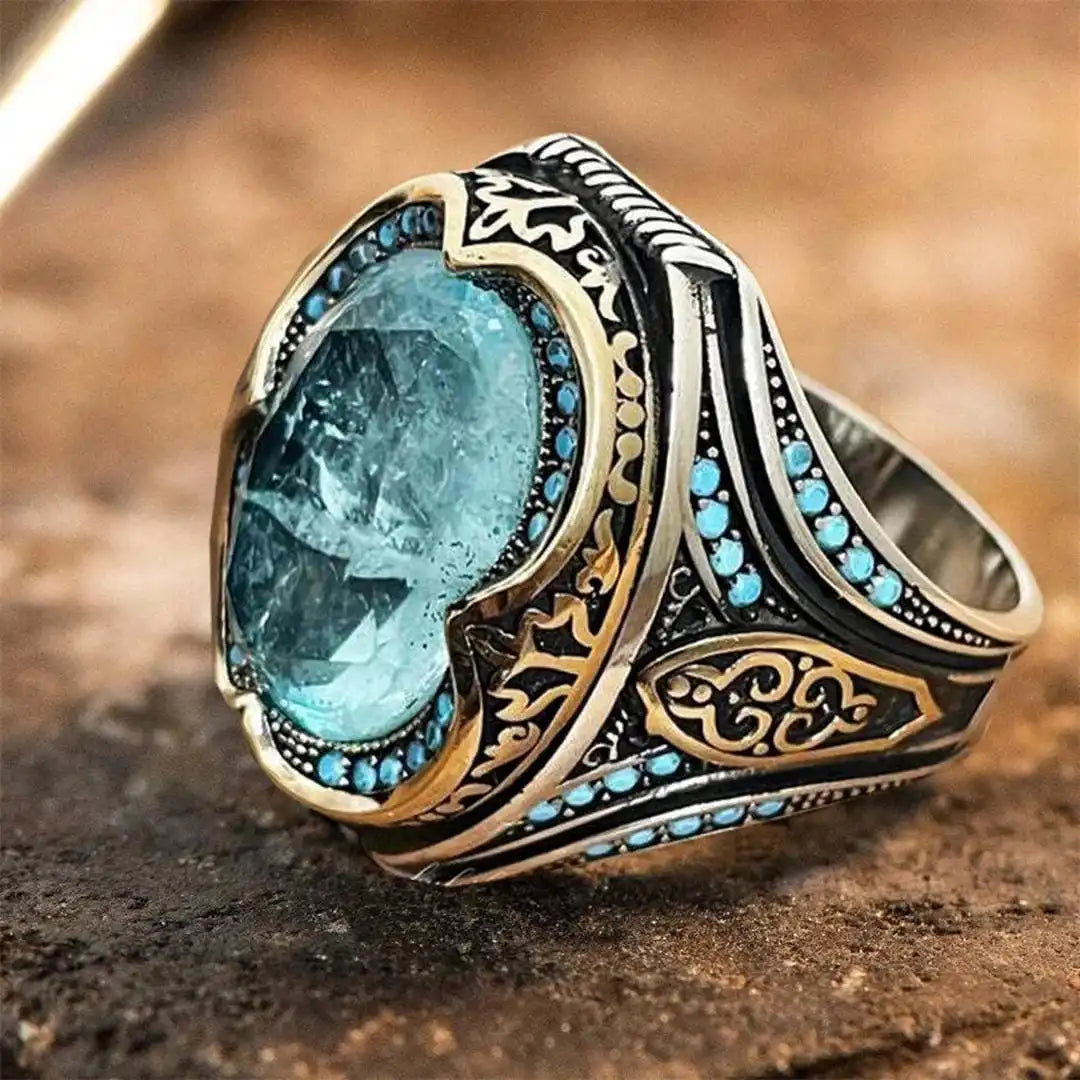 Silver &amp; Gold Ring Clíodhna with Aquamarine