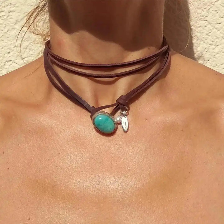 Turquoise Necklace Cara with Cowrie Shell and Pearl